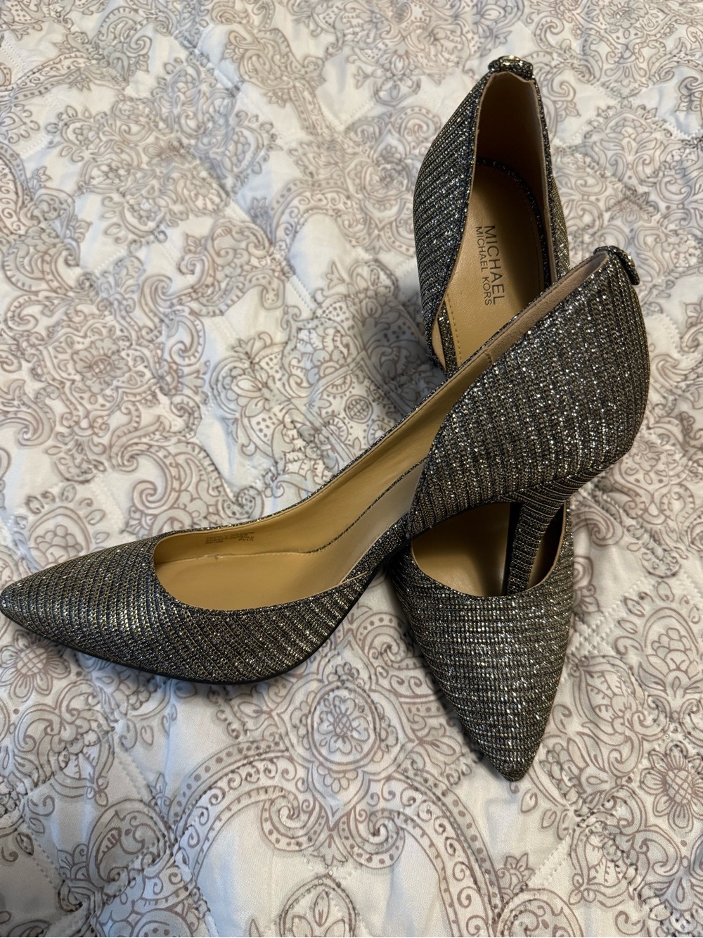 MICHAEL Michael Kors Metallic Silver Glitter Pointed-Toe Pumps